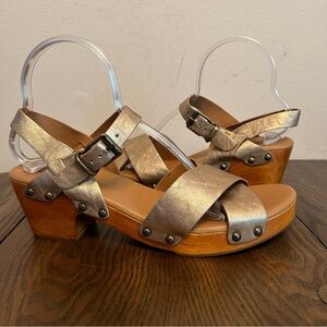 Patricia Nash Sandals Gigi Clogs Studded Leather Metallic Gold Chunky Size 11